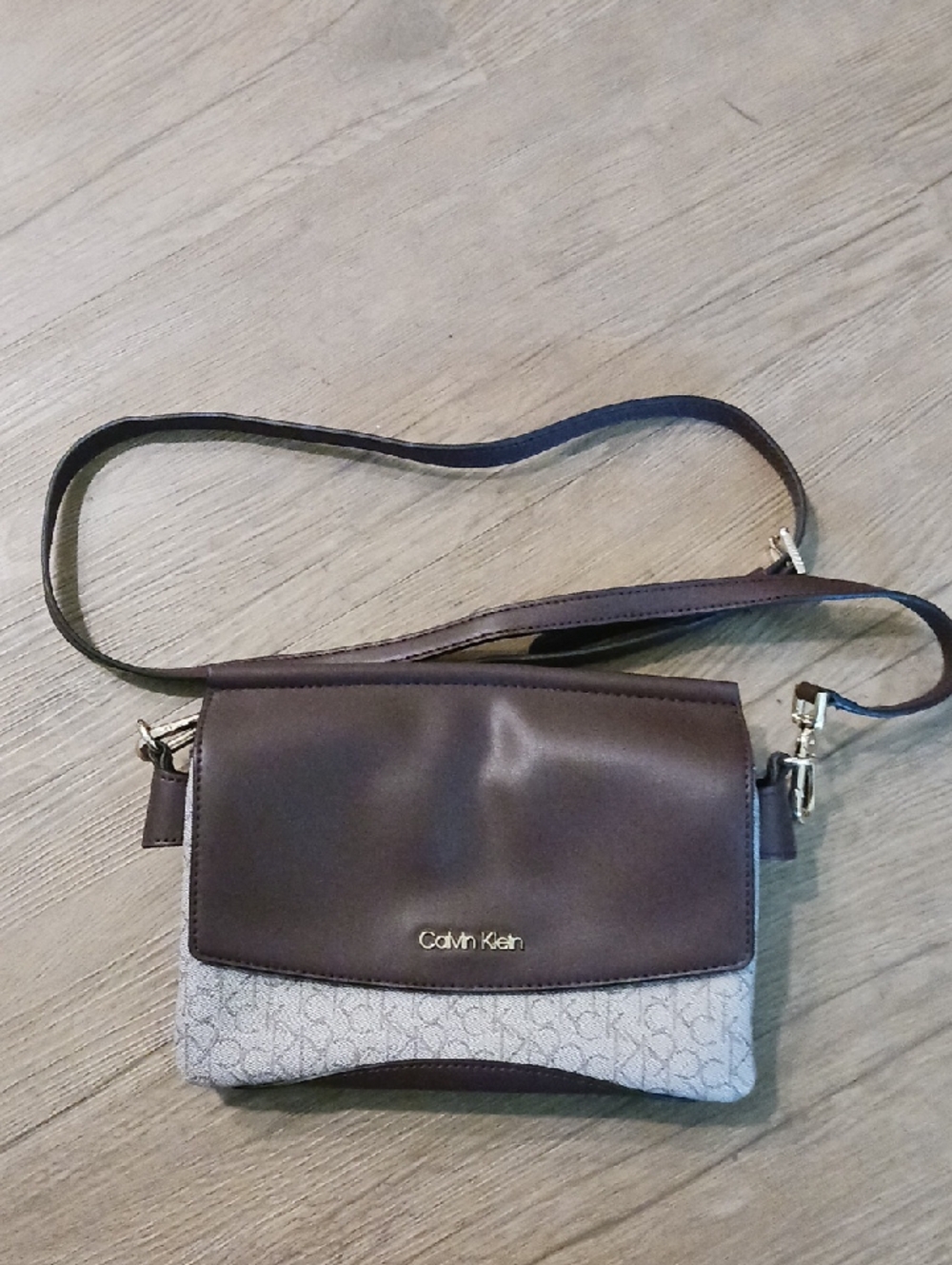 Calvin Klein Brown and Cream Signature Crossbody Bag